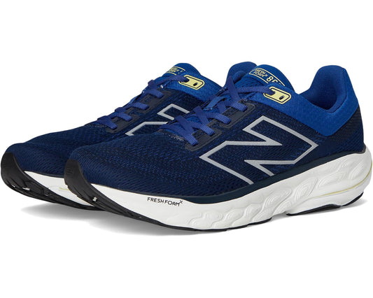 Men's New Balance running shoes in blue with white midsole and navy accents.