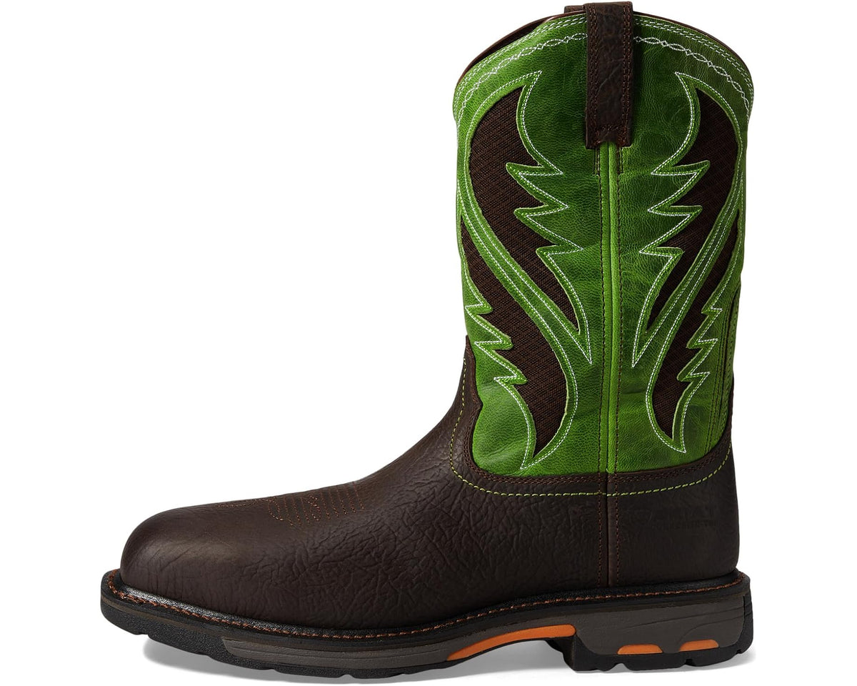 Men's Ariat Workhog Wide Square Toe Venttek Composite Toe Bruin Brown/Grass Green
