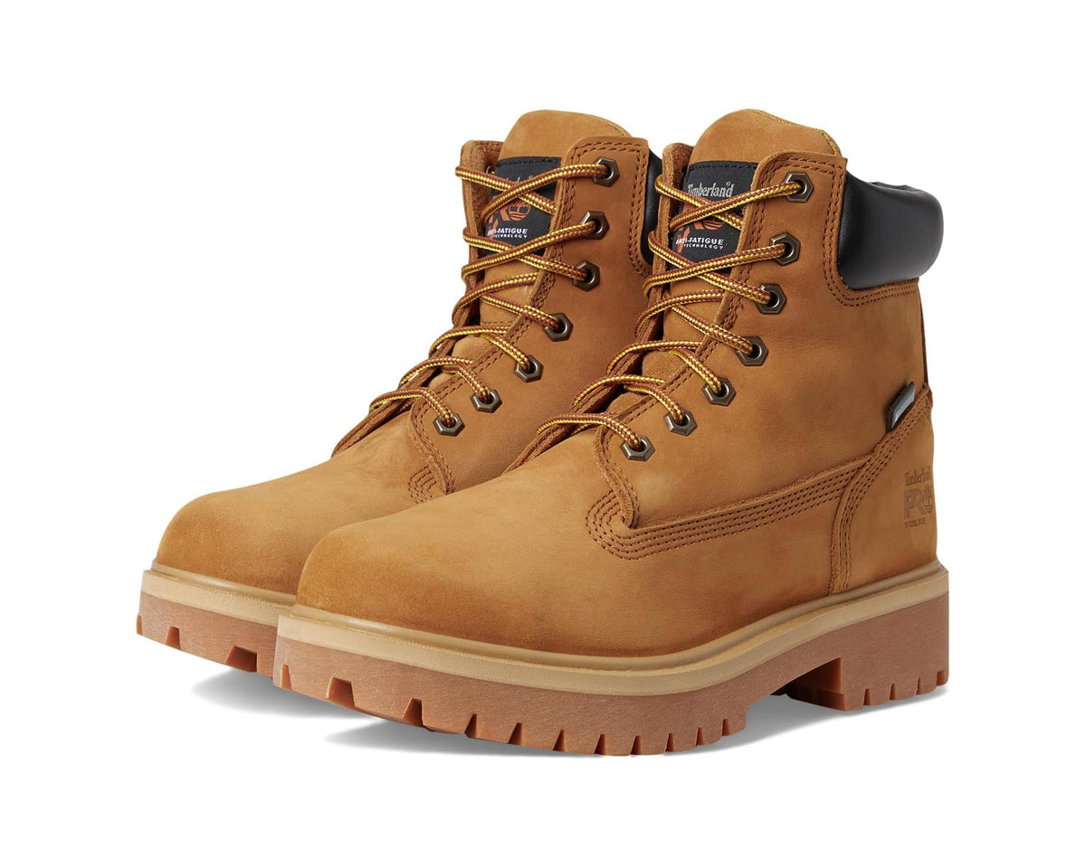 Men's wheat suede 6-inch steel toe work boot with lace-up front and padded collar