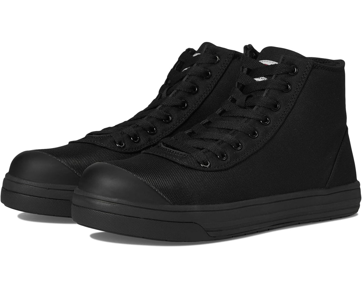 Men's black high-top work boots with lace-up and padded collar
