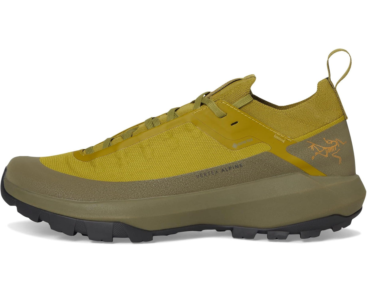 Men's olive lace-up hiking shoe with side logo and padded ankle collar