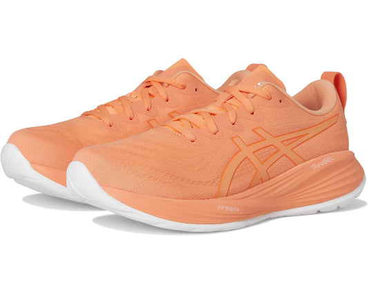 ASICS GEL-Cumulus 27 running shoe in orange mesh with lace-up front and white sole