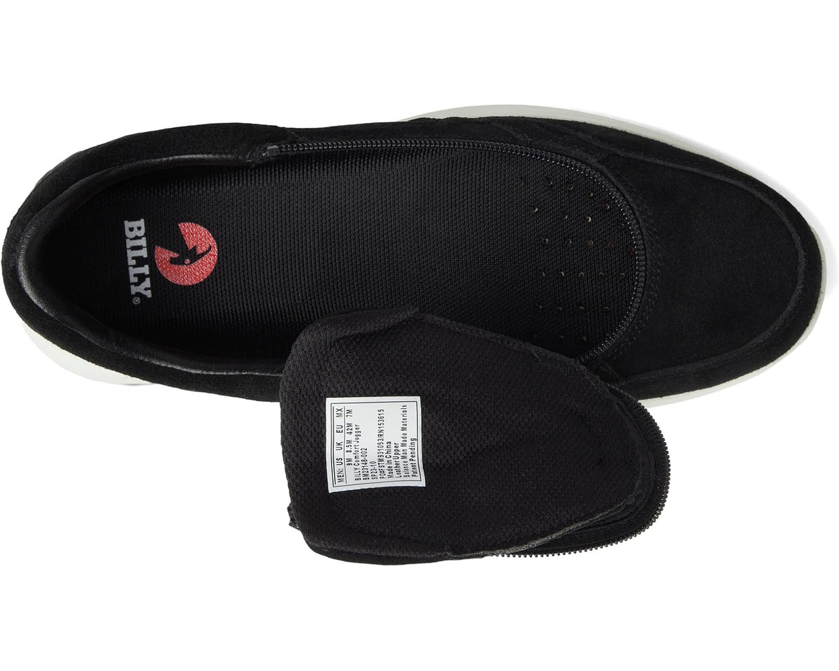 Black sneaker interior with BILLY logo and fabric tongue tag