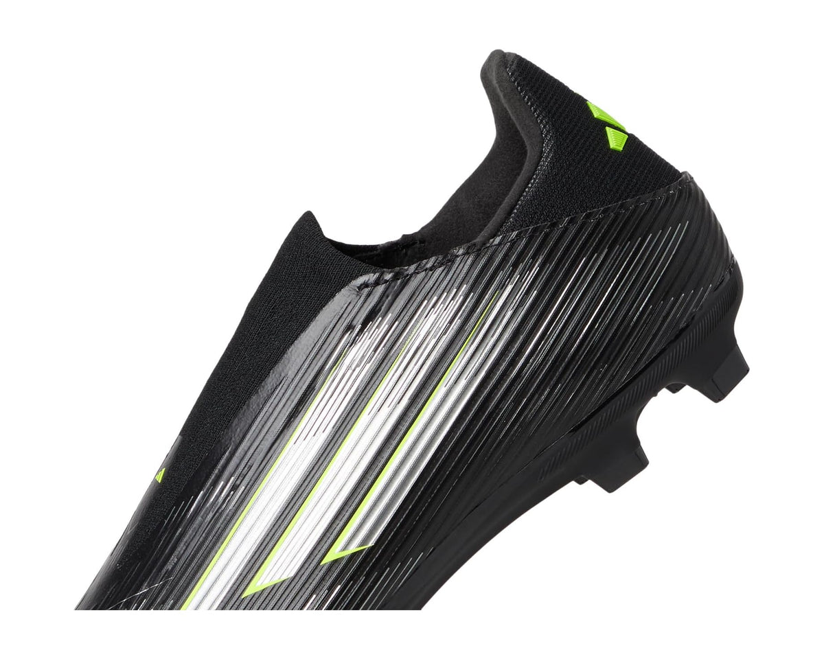 Unisex adidas F50 League Laceless Firm Ground Soccer Cleats Black/Iron Metallic/Lucid Lemon
