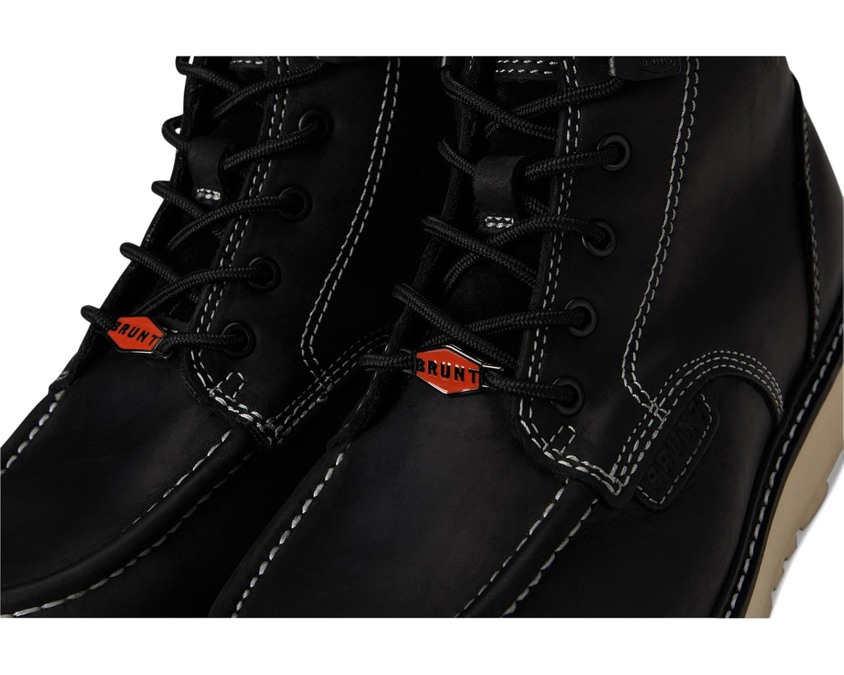 BRUNT Marin comp-toe black boot laces with BRUNT logo label and stitching