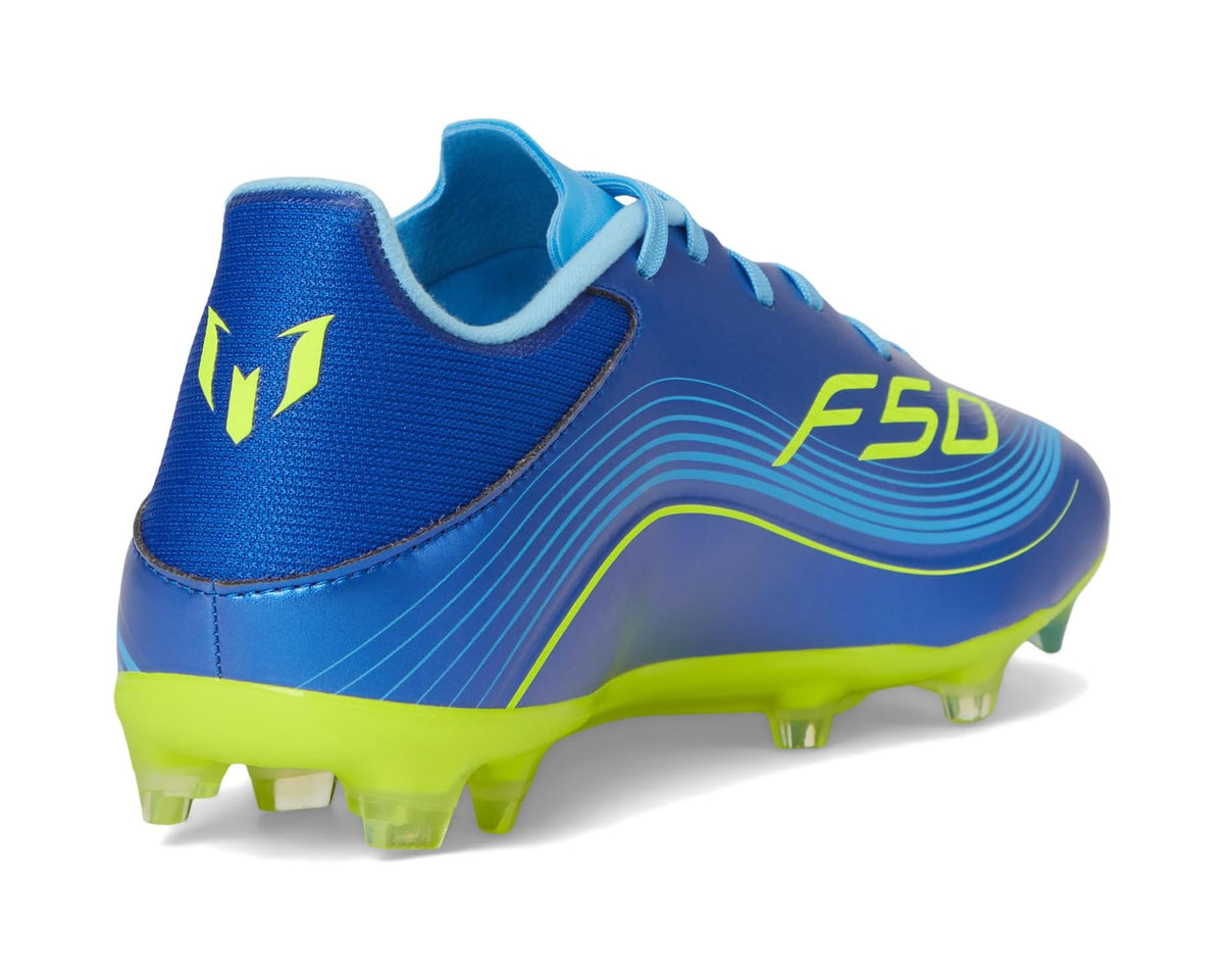 Unisex adidas F50 Messi League Firm/Multi Ground Soccer Cleats Team Royal Blue/Solar Yellow/Semi Blue Burst