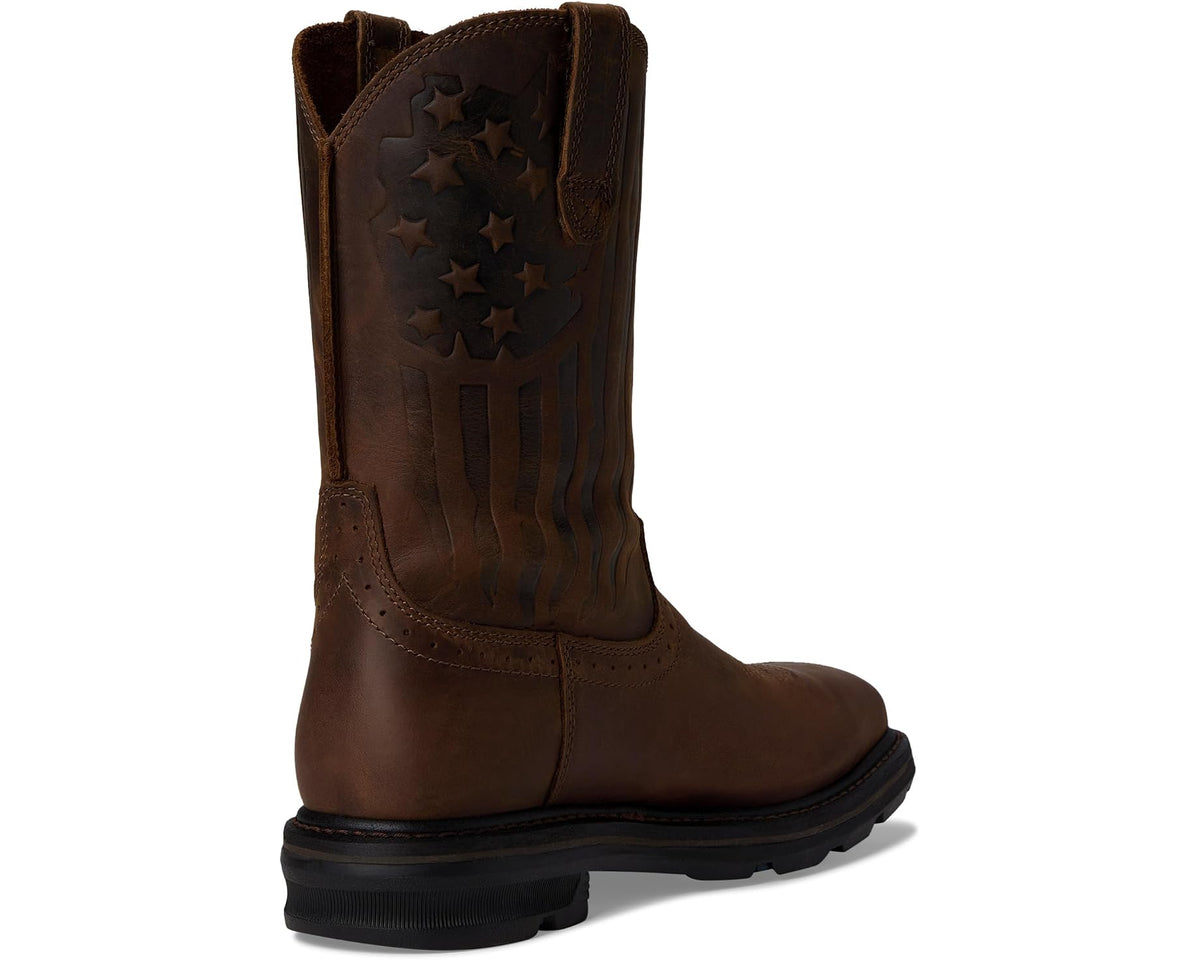 Men's Ariat Sierra Shock Shield Patriot Steel Toe Work Boots Distressed Brown