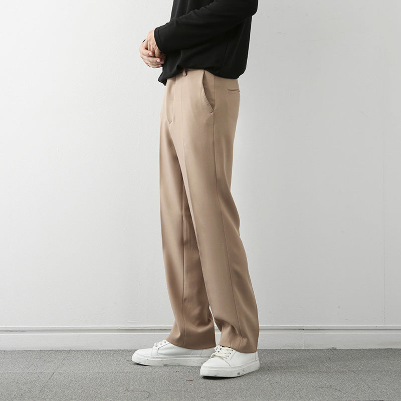 Loose straight trousers, beige/tan with relaxed fit and side pockets
