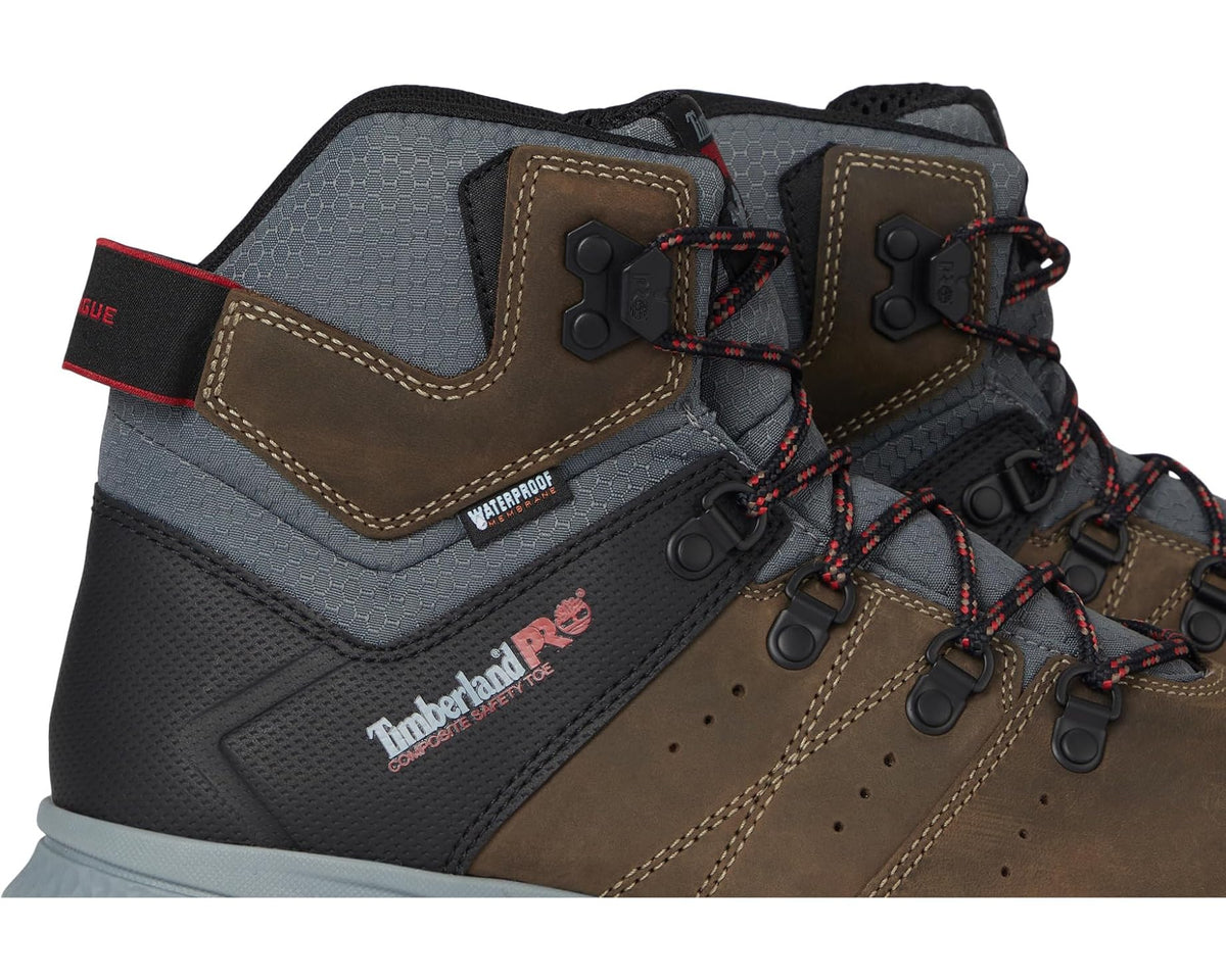 Men's Timberland PRO Switchback 6 Composite Safety Toe Puncture Resistant Waterproof Brown Turkish Coffee/Red 1