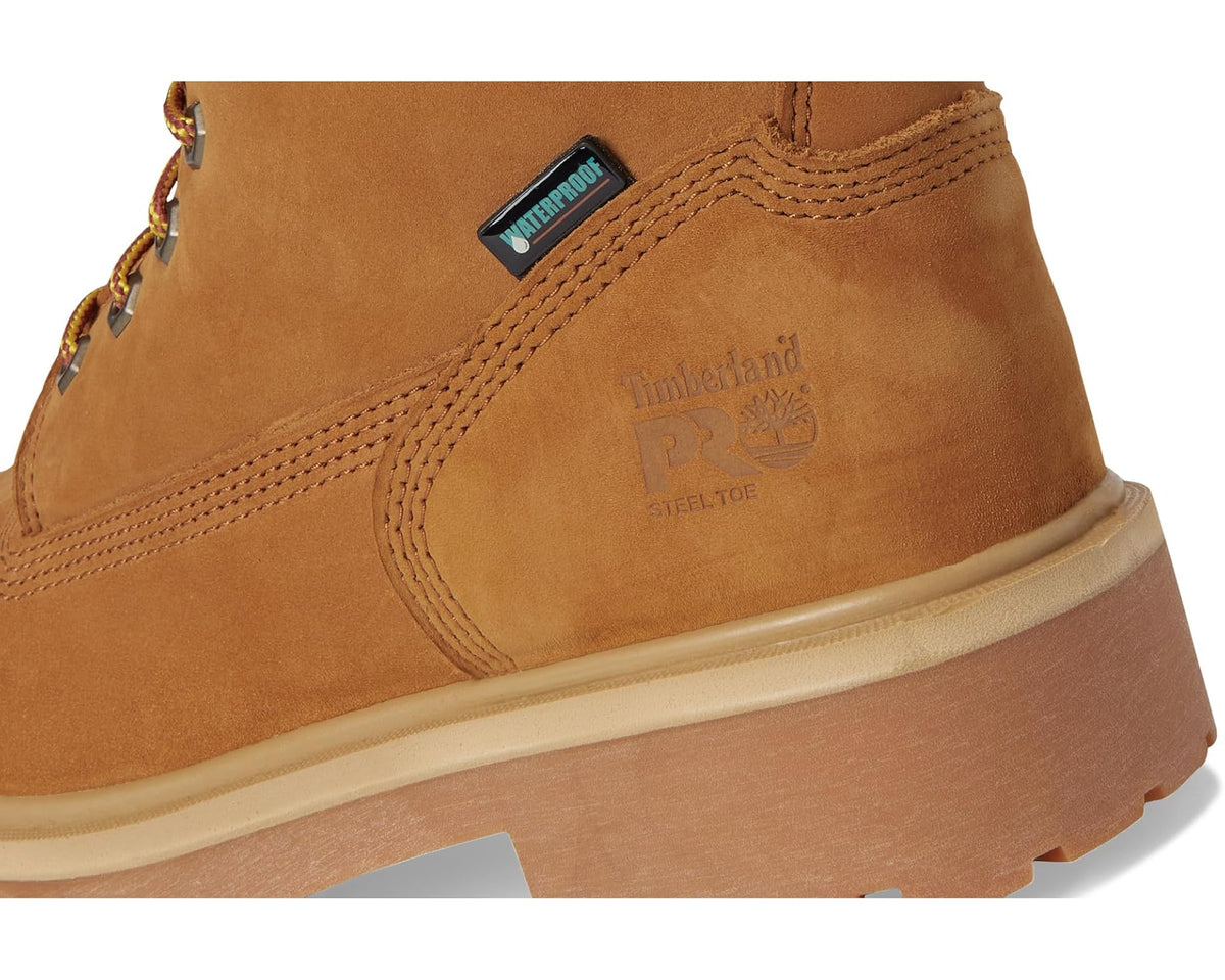 Wheat suede boot side with Timberland PRO logo and steel-toe marking near sole