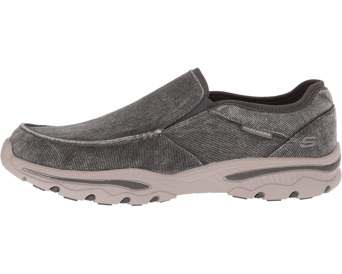 SKECHERS men's charcoal knit slip-on sneaker with low-profile cushioned midsole