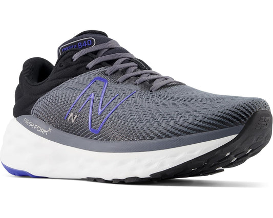 New Balance Fresh Foam X 840v1 running shoe, dark gray mesh with blue N logo.