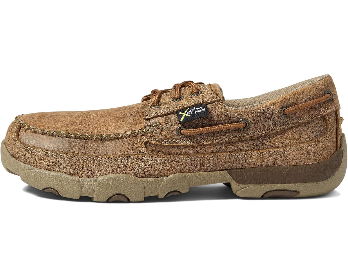 Men's Twisted X work shoe, tan suede upper, lace-up and stitched trim