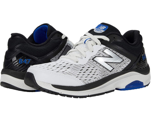 New Balance 847v4 men's running shoes, white mesh with black and blue accents