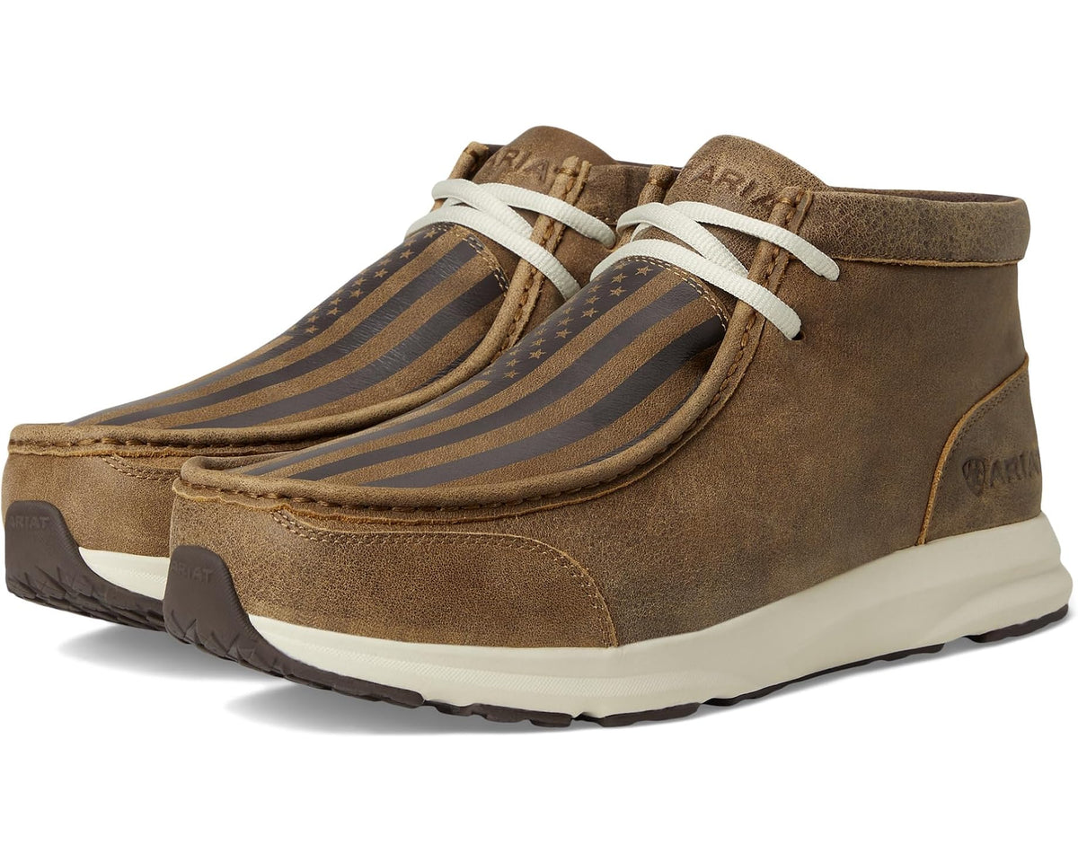 Men's suede chukka boot with American flag stripe design, lace-up, rugged rubber sole
