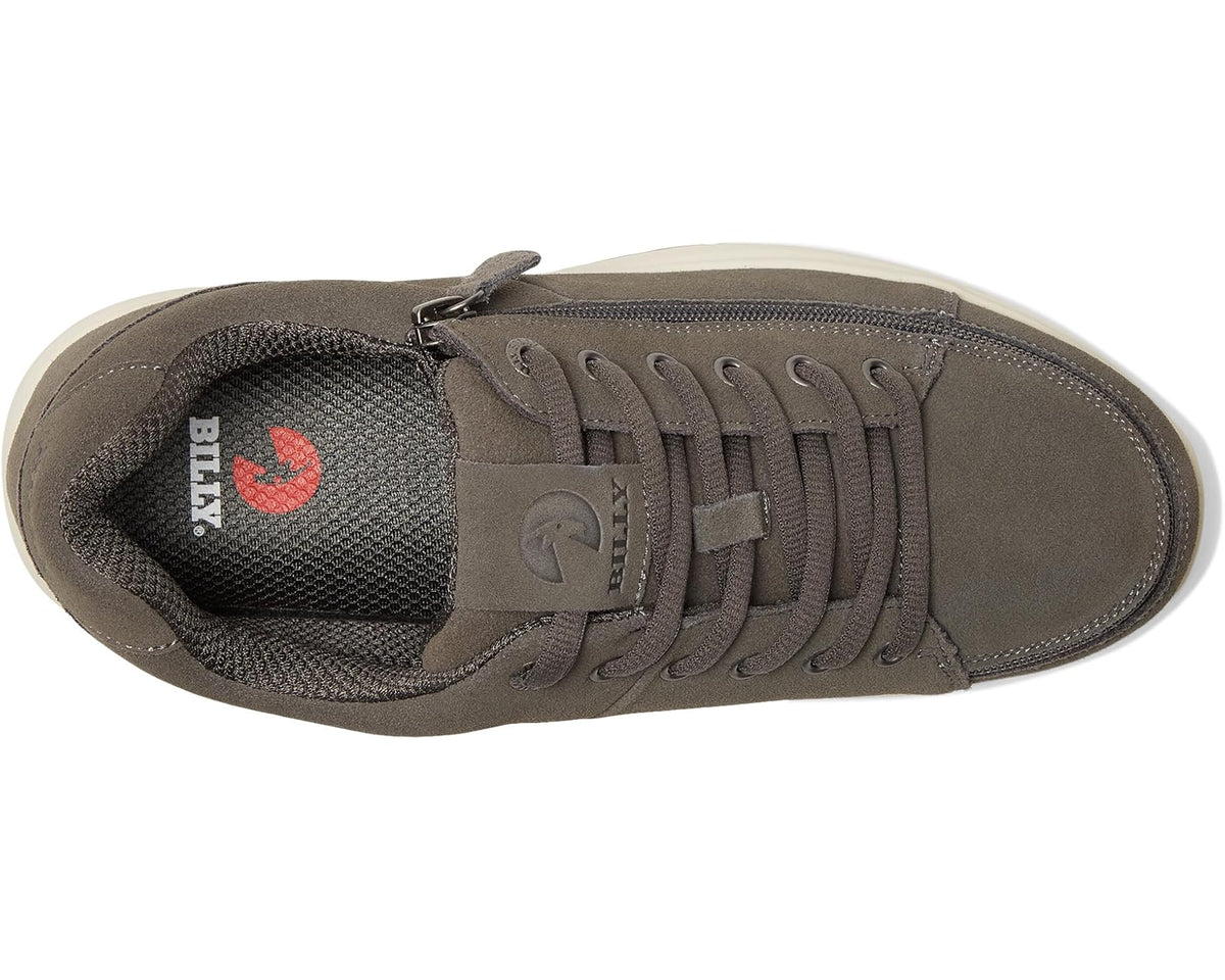 Men's BILLY charcoal suede sneaker with mesh-lined interior and lace eyelets